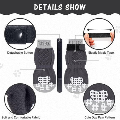 PUPTECK Anti-Slip Dog Socks with Double Sides Grips for Small Medium Large Dogs Hardwood Floors Prevents Licking, Dog Shoes for Hot Pavement Traction Control Paw Protector for Senior Dogs,Slate Grey S