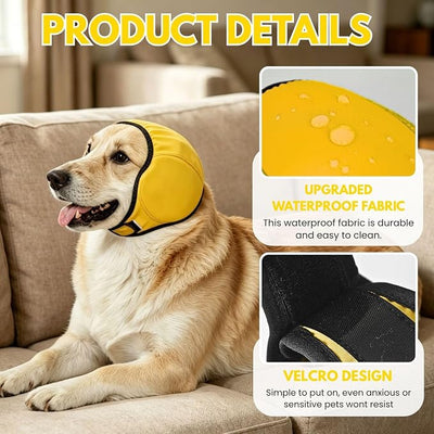 Waterproof Dog Ear Covers No Shake Ear Wraps for Dogs Bath,Grooming & Drying,Noise Protection Ear Muffs Anxiety Relief,Adjustable Calming Hoodie Shower Cap for Hematoma(Bright Yellow,S)
