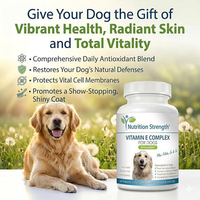 Vitamin E for Dogs, Promote Cardiovascular Health, Support Cell Membranes, Vitamin E Complex to Boost Dog Immune System Plus Zinc, Selenium, Folate, Salmon Oil, 120 Chewable Tablets
