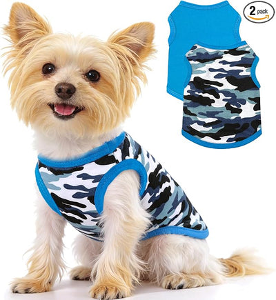 2 Pieces Chihuahua Clothes Summer Dog Shirts for Small Dogs Soft Small Dog Clothes Camouflage Pattern Breathable Pet Clothes for Yorkie Shih tzu Cat XXS~M (Small)