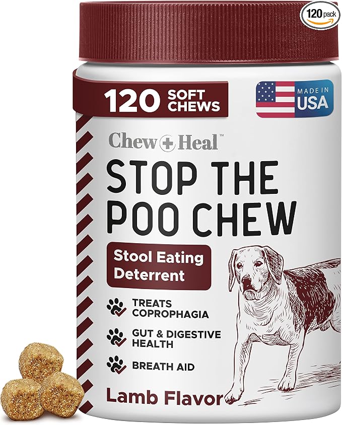 No Poo Chews for Dogs, 120 Soft Chews, Lamb Flavor Chew No Poo Bites - Dog Coprophagia Treatment, Deterrent to Stop Eating Poop - Treats Bad Breath and Boosts Gut Health - Made in USA