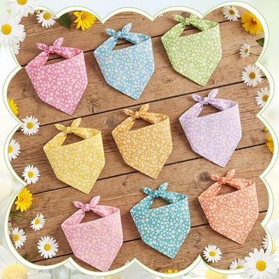 Weewooday 9 Pcs Summer Daisy Dog Bandanas Floral Birthday Handkerchief Scarf Adjustable Large Pet Washable Scarves for Large Dog Girls Boys