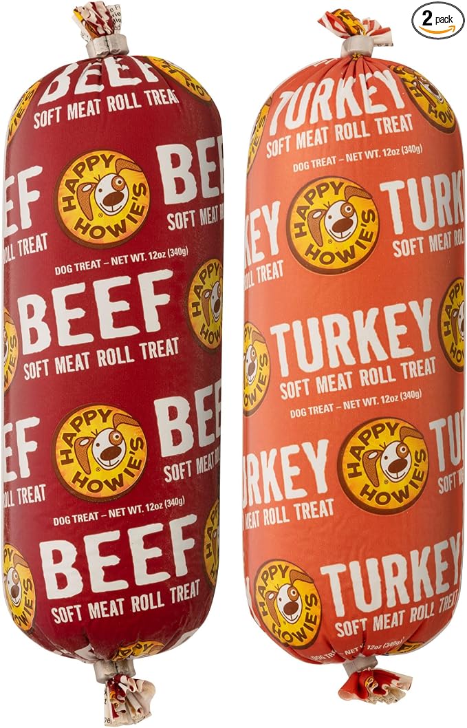Happy Howie's Soft Meat Roll Treat - Dog Food Rolls, High Protein, Natural Ingredients, for All Dogs, Made in USA - Beef, Turkey 12 Oz (Pack of 2)