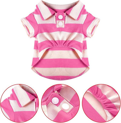 Dog Shirt Polo Shirt Striped Collar Puppy Clothes Summer Button Up Pet Clothes for Small Medium Dogs Cats for Boy Girl Pets (Pink, X-Large)