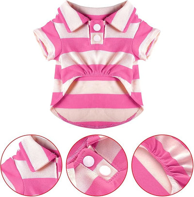 Dog Shirt Polo Shirt Striped Collar Puppy Clothes Summer Button Up Pet Clothes for Small Medium Dogs Cats for Boy Girl Pets (Pink, Medium)