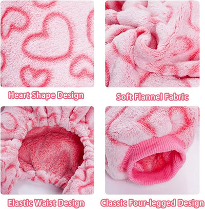 Dxhycc Fleece Dog Pajamas Cute Dog Heart Puppy Jumpsuit Warm Soft Pet Holiday Clothes for Small Medium Cats and Dogs (Pink, M)