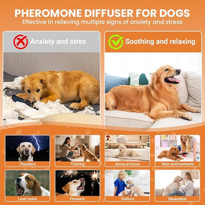 Dog Calming Diffuser, 6 in 1 Puppy Pheromones Calming Diffuser, Relaxing Pheromone Plug in Kit for Dogs Relief Stress Anxiety Fighting Scratching Peeing Accidents, 2 Diffuser 4 Refill(48ml)