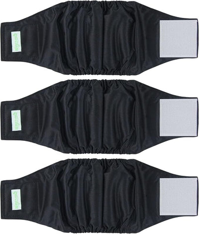 wegreeco Washable Dog Diapers - Washable Male Dog Belly Wrap - Pack of 3 - (Black,X-Small)