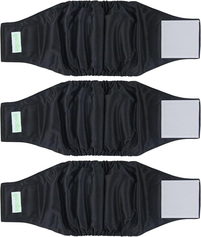 wegreeco Washable Dog Diapers - Washable Male Dog Belly Wrap - Pack of 3 - (Black,X-Small)