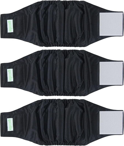 wegreeco Washable Dog Diapers - Washable Male Dog Belly Wrap - Pack of 3 - (Black,Medium)