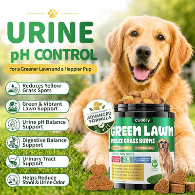 Dog Urine Neutralizer for Lawn - Green Grass Chews for Dogs, 200 Chew Female Pee Grass Burn Spot by Dog Urine, Gut Health Probiotics & Enzymes, Helps Yard Stay Green, with Cranberry for Urinary Tract