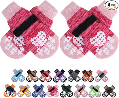 PUPTECK Anti-Slip Dog Socks with Double Sides Grips for Small Medium Large Dogs Hardwood Floors Prevents Licking, Dog Shoes for Hot Pavement Traction Control for Senior Dogs, Fuschia, M