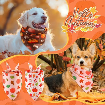 Abbylike 50 Pcs Fall Dog Bandanas Bulk Autumn Pumpkin Bandanas for Dogs Triangle Kerchief Bibs Scarf for Pets Thanksgiving Party Costume Photo Props Accessories, 25 Styles (31.5 x 21.7 x 21.7)