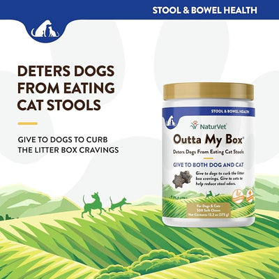 NaturVet – Outta My Box – 500 Soft Chews – Deters Dogs from Eating Cat Stools – Reduces Cat Stool Odors – for Dogs & Cats – 50 Day Supply