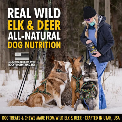 MOUNTAIN WILD Venison Jerky Training Treats for Dogs – Elk & Deer Meat Protein Dog Treat High-Value Reward – All-Natural, No Fillers, Grain-Free, No Artificial Preservatives – 8 oz (1 Pack)