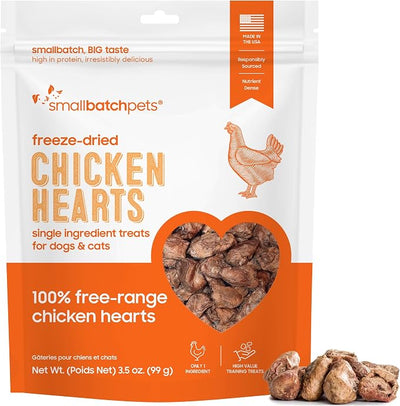smallbatch Pets Premium Freeze-Dried Chicken Heart Treats for Dogs and Cats, 3.5 oz, Made and Sourced in The USA, Single Ingredient, Humanely Raised Meat, No Preservatives or Anything Artificial Ever