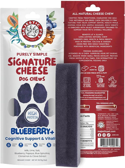 Majestic Pet Himalayan All-Natural Cheese Dog Chews - Long Lasting Dental Chew for Dogs - Healthy Pet Treats with Beneficial Ingredients (Cognitive Support & Vitality, Regular, 1 Pack)