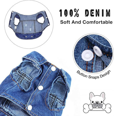 SILD Pet Clothes Dog Jeans Jacket Cool Blue Denim Coat Small Medium Dogs Lapel Vests Classic Hoodies Puppy Blue Vintage Washed Clothes