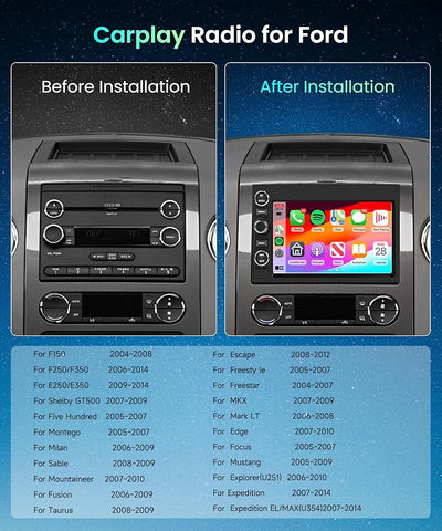 PODOFO 2G 64G Car Stereo for Ford F150 F250 F350 E250 E350 Fusion Edge Explorer Radio with Wireless Carplay Android Auto 7inch IPS Touchscreen Bluetooth DAB+ OBD2 WiFi FM/RDS GPS SWC Backup Camera