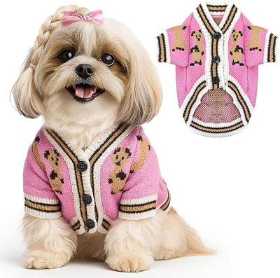 ABRRLO Small Dog Sweaters Cute Bear Dog Cardigans Clothes for Small Medium Dogs Boy Girl Puppy Cat Knitting Cardigan Outfits Dogs Winter Coats Warm Pet Doggy Clothes Soft Knitwear (Pink, Medium)