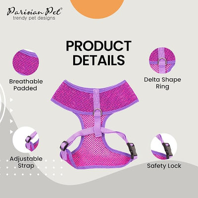 Parisian Pet Girl Dog Harness - Breathable Mesh Purple Pink No Pull Puppy Harness with Leash Ring - Adjustable Harnesses for Dogs - Soft Step-in Pet Vest - Lightweight Dog Vests for Small Sized Dogs