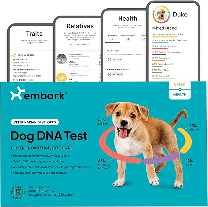 Embark Breed & Health Dog DNA Test - 400+ Breeds, 270+ Health Conditions, Allergy Risk Score, Relatives, and More