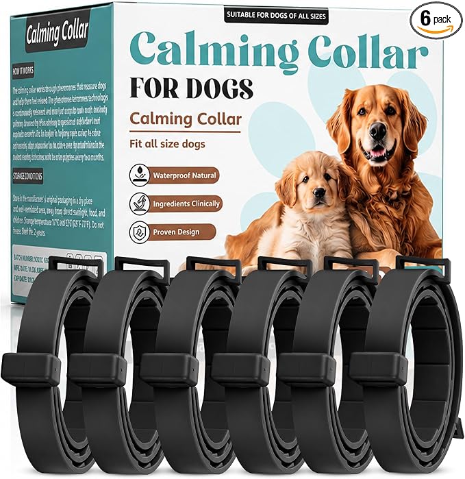 Calming Collar for Dogs – 6 Pack Pheromone Dog Anxiety Collar, Adjustable 25 Inch, Long-Lasting Stress Relief, Waterproof, All Breeds & Puppies, Up to 60 Days Per Pack (Black)