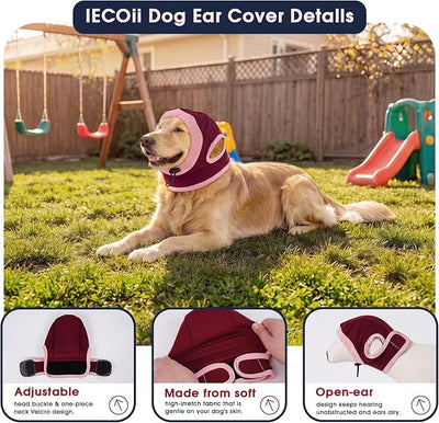 IECOii Dog Ear Muffs for Small Medium Large Dogs for Anxious Dogs(Red,L) | Soft Breathable Ear Cover for Fireworks,Thunderstorms, Grooming & Travel,Adjustable No Shake Dog Ear Wrap Hematoma