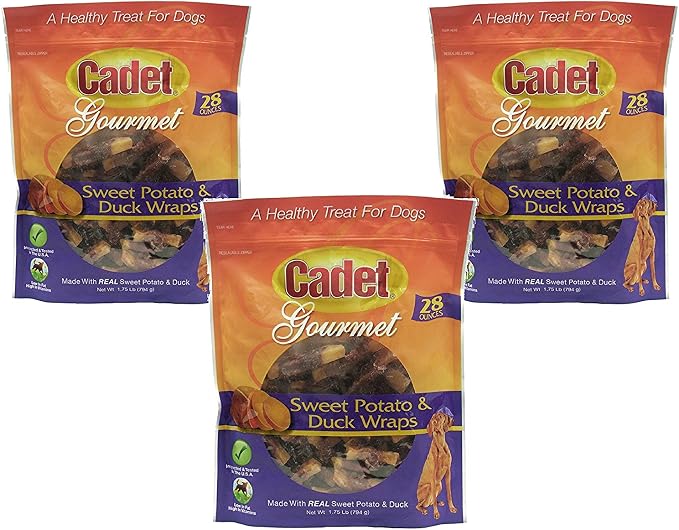(3 Pack) Cadet Duck and Sweet Potato Dog Treat Wraps, 28 Ounces each
