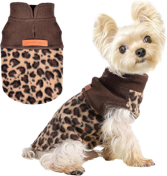 Fleece Puppy Sweater Dog Sweater Leopard Dog Sweaters for Small Dogs Girl Boy Warm Soft Pet Holiday Clothes for Small Cats Dogs (Medium, Leopard)