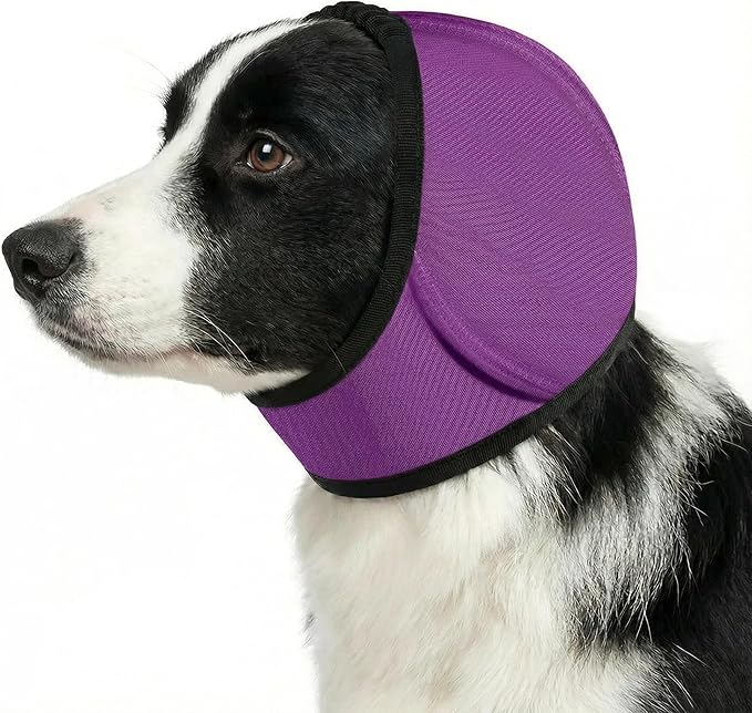 No Flap Ear Wraps for Dogs, Dog Ear Muffs Noise Protection & Anxiety Relief, Quiet Ears Cover Headband Waterproof Ear Protector for Fireworks Grooming Swimming Bathing, Grey S