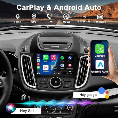 4G+64G Car Radio for Ford Escape 2013-2019: CarPlay Android Auto | Upgrade Android 15 9" Touchscreen, BT 5.4, WiFi 6, GPS, FM, RDS, EQ, SWC, 1080P Backup Camera