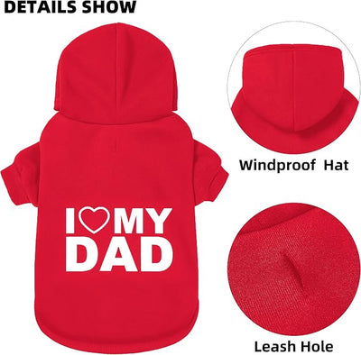 Dog Sweater Dog Hoodie Cold Weather Coat Hooded Sweatshirt for Puppies,Cats, Small Medium Large Dogs (Red(I Love My Dad), Medium)