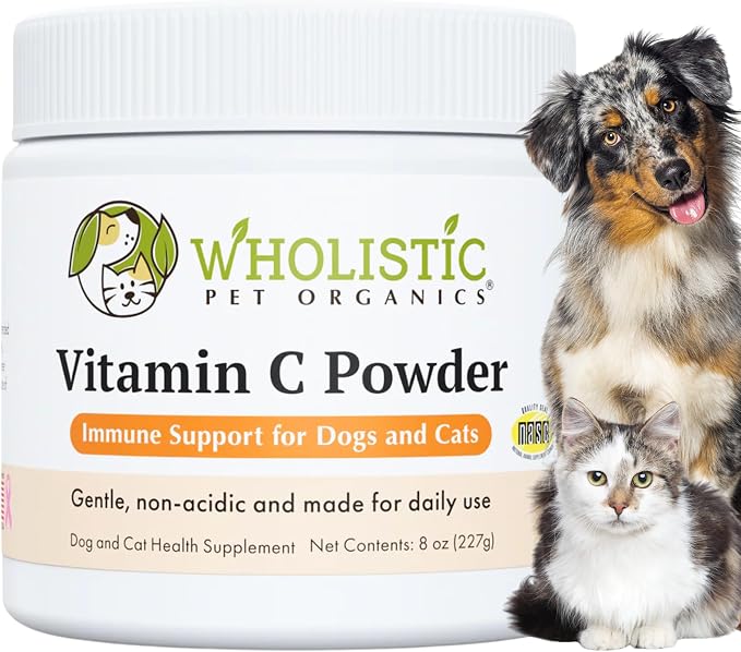 Wholistic Pet Organics Vitamin C Powder for Dogs & Cats - Cat & Dog Allergy & Itch Relief - Vitamin C Immune Support Supplement - Itchy Skin Support for Seasonal Dog Allergy Relief - 8 oz - 227 Scoops