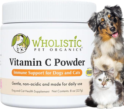 Wholistic Pet Organics Vitamin C Powder for Dogs & Cats - Cat & Dog Allergy & Itch Relief - Vitamin C Immune Support Supplement - Itchy Skin Support for Seasonal Dog Allergy Relief - 8 oz - 227 Scoops