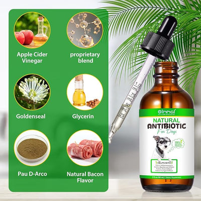 Antibiotics for Dogs, Natural Dog Antibiotics Supports Dog Allergy and Itch Relief, Dog Supplies Antibiotics, Dog Multivitamin for Pets, Bacon Flavor - 60ml x 2