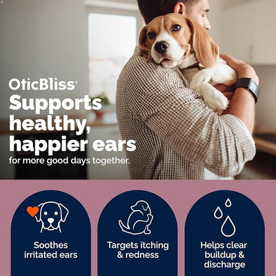 Vetnique Oticbliss Allergy Ear Drops for Dogs & Cats, Otic Ear Solution for Dogs with 1% Hydrocortisone, Itch Relief, Redness, Swelling, Inflammation, Alcohol Free Medicated Drops Chitosan