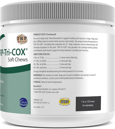 TRP-Tri-COX Soft Chews for Dogs, Hip & Joint Support Supplement with Glucosamine, MSM, UC-II Collagen & Omega-3s, Mobility & Joint Health Support, 120 Soft Chews