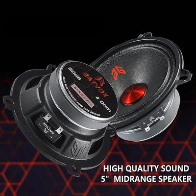 MX52P1 Loudspeaker 5 Inch Midrange 160 Watts 4 Ohms Red Dust Cap, Premium Quality Audio Door Speakers for Car or Truck Stereo Sound System, Black (2 Speakers)