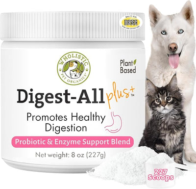 Wholistic Pet Organics Daily Cat & Dog Probiotics for Digestive Health, Anti Diarrhea & Gut Support - Probiotics for Dogs with Digestive Enzymes & Prebiotic Fiber - Cat Probiotic - 8 Oz - 227 Scoops