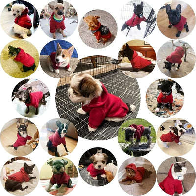 Jecikelon Soft Dog Hoodies for Small Dogs, Fleece Puppy Sweatshirt with Pockets, Warm Winter Cold Weather Coats for Pet Cat, Cute Clothes Puppy Costume (Wine red, XX-Small)