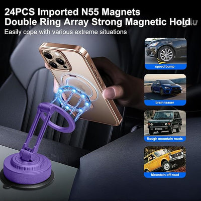 All-Metal Alloy Magnetic Suction Cup Car Phone Mount Holder Dash (Purple) | Strong Powerful Magnetic Heavy-Duty Suction Cup Windshield Dashboard Cell Mobile Phone Mount, Vehicle Bracket Holder for Car