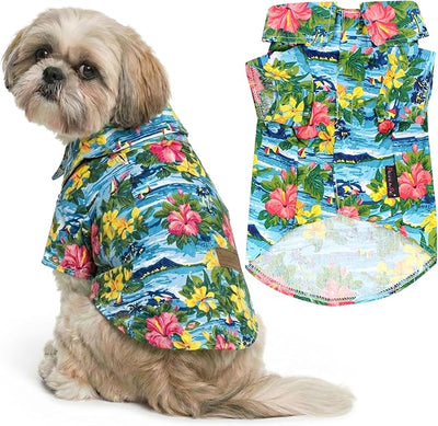 Parisian Pet Floral Dog Shirt - Cotton Clothes for Medium Dogs - Stylish Dog Beach Outfit - Lightweight and Soft Puppy Clothes - Trendy Tshirts for Dogs - Comfortable Summer Vacation Pet Apparel