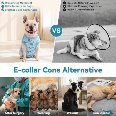 cyeollo Dog Surgery Recovery Suit, Soft Surgical Body Suits for Female Male Dog, Comfy Spay Neuter Onesie for Small Dogs, E-Collar & Cone Alternative, Anti-Licking Wound Puppy Clothes, Shark XS