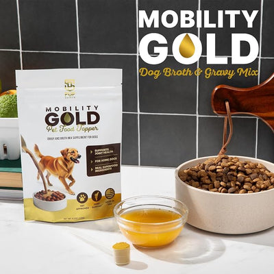 Mobility Gold Dog Broth Powder - Hip & Joint Superfood – Dry Dog Food Gravy Topper or Liquid Broth – Beef Liver, Glucosamine, Chondroitin and Natural Ingredients – 30 Scoop Pack