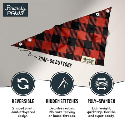 Snap-On Dog Bandana for Small Medium Large Pets, Dogs Cats Adjustable Handkerchief Scarf for Girl & Boy, Funny Cute Puppy Apparel & Accessories (Red N Black, Medium)