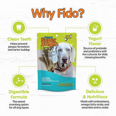 Fido Super Breath Dental Care Bones for Dogs, Medium - 8 Count - Fresh Breath Dog Dental Treats for Medium Dogs - Plaque & Tartar Control - Made in USA