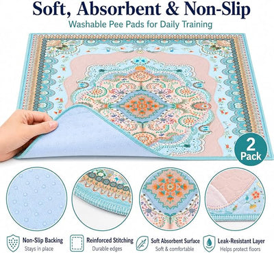 Aitmexcn Washable Pee Pads for Dogs, Reusable 24’’x 48’’ Waterproof Boho Mats for Puppy, Guinea Pig, Rabbit,Highly Absorbent,Ultra Soft, Non-Slip,Machine Washable,Stylish Design,2 Pack