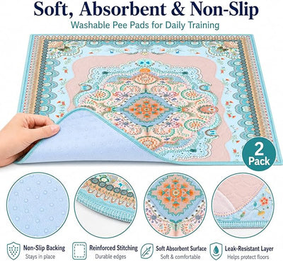 Washable Pee Pads for Dogs, 18"x24" 2 Pack Reusable Puppy Pads Pet Training Pads, Super Absorbent, 100% Waterproof Dog Pee Pads, Whelping, Housebreaking, Incontinence, for Playpen