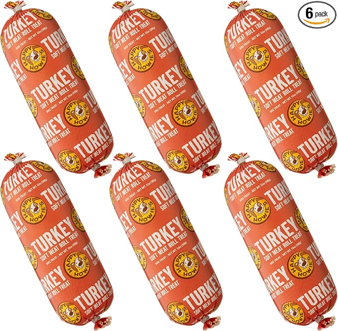 Happy Howie's Soft Meat Roll Treat - Soft Dog Food Rolls, High Protein, Natural Ingredients, for All Dogs, Made in USA - Turkey, 12 Oz (Pack of 6)